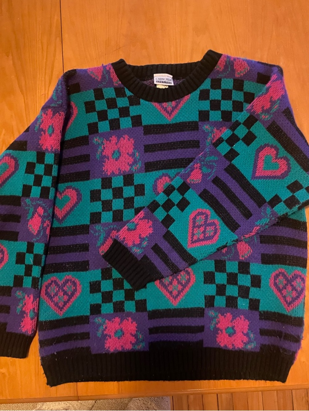 Cabin Creek Black Sweater with Teal, Purple & Pink Accent Knit